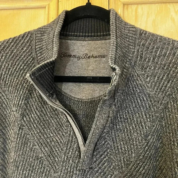 Tommy Bahama Mens Vintage Y2K Herringbone 1/4 Zip Pima Sweater Sz XL Gray FA EXC - Picture 1 of 12